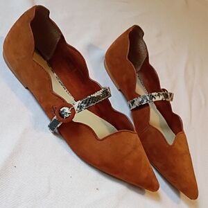 Liendo Scalloped Edge Pointed Toe Suede Flats